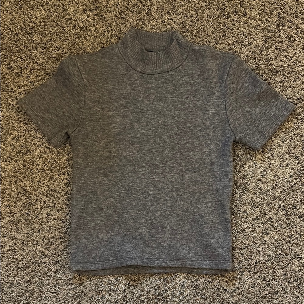 ZARA Gray Short Sleeve Turtleneck Top